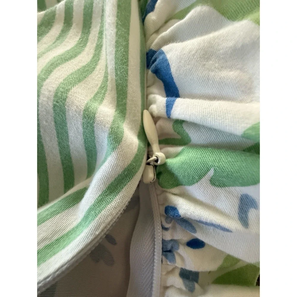 Southern Tide Kiawah Floral Pillow Shams (2) Reversible Pink Green Stripe Ruffle
